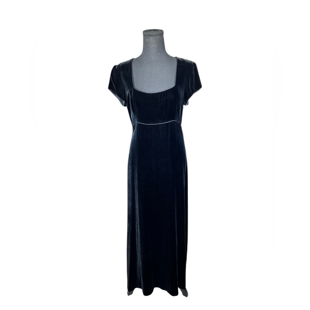 Nicole Miller NYC Velvet Maxi Gown Size 8 Black Square Neck Vintage Holiday Z1
